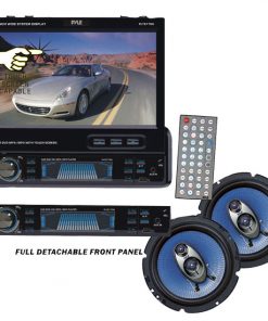 Pyle Complete Audio/Video Package for the Car/Truck/SUV, PLTS77DU 7-Inch Single-DIN In-Dash Motorized TFT/LCD Touchscreen Monitor Receiver with DVD/CD/MP3/MP4/USB/SD/AM-FM/RDS + PL63BL Pair of 6.5-Inch 360-Watt 3-Way Speakers (RBKTCRGS02)