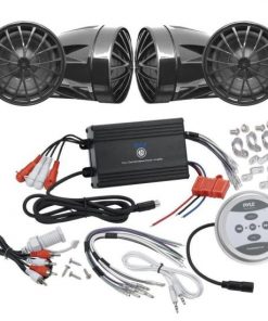 Pyle KTHSP420 1200 Watts Motorcycle/ATV/Snowmobile Sound System with Bluetooth Amplifier(Black),handle-bar Mount Weatherproof 2.25'' Speakers(Black), Wires and Adapter Cables (KTHSP420)