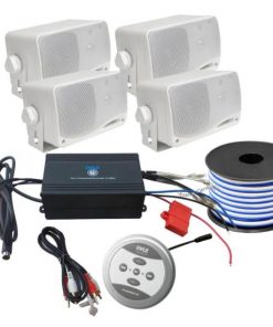 Bluetooth Marine 1200 Watt 4-Channel Amplifier w/ 4 x 3.5" 200 Watt 3-Way Weather Proof Mini Box Speakers & 18 Gauge 50 FT Stereo Marine Grade Speaker Wire (KTMBT7W)