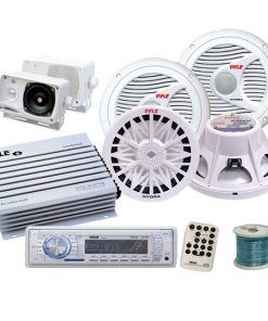 Pyle Complete Professional Weatherproof Sound Audio System for the Boat, Marine, Deck - AM/FM Radio + 400 Watts Amplifier + 200 Watts Mini Box Speaker System + Pair of 150 Watts Speakers + Two 400 Watts Subwoofers + 50 Ft. Speaker Wire (KTMRGS03)