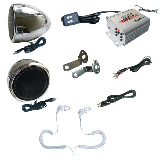 Complete Pyle Weatherproof Mp3/ipod Speaker Kit for Motorcycle, Motorbike, Atv, Scooter, Boat, Snowmobile - 100w Amplifier + 3 (KTMRGS05)