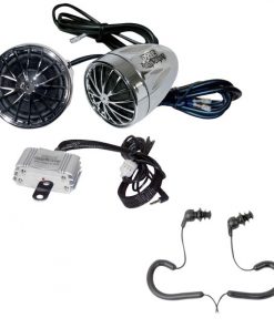 Complete Pyle Weatherproof Mp3/ipod Speaker Kit for Motorcycle, Motorbike, Atv, Scooter, Boat, Snowmobile - 400w Amplifier + Dual Bullet Style Speakers + Chrome Mounting Brackets + Pair of Pyle Marine Headphones/Earbuds, (KTMRGS07)