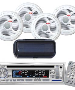 AM/FM-MPX IN -Dash Marine CD/MP3 Player/USB & SD Card Function + 2 Pairs of 150 Watts 6.5'' 2 Way White Marine Speakers + White Water Resistant Radio Shield (KTMRGS118)