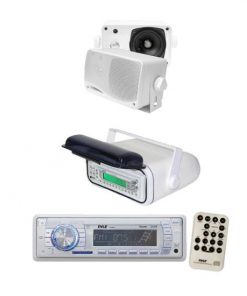 Pyle In-Dash Marine AM/FM USB/SD Stereo Player Receiver Aux-In for iPod/MP3 + Universal Marine Stereo Housing w/Full Chassis Wired Casing + 2 x 3.5" 200W Speakers & Wireless Remote Control (KTMRGS16)