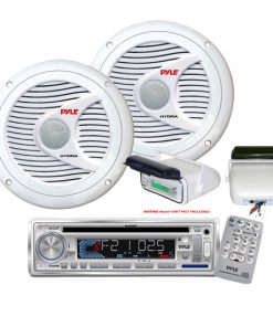 Pyle Waterproof Audio System Package for the Car/Truck/Boat, In-dash AM/FM/MPX Radio, CD/MP3 Player with USB & SD Card Function -- Universal Stereo Housing with Full Chasis Wired Casing -- 2 Pairs of 150w 6.5" Marine 2-way Speakers (KTMRGS25)