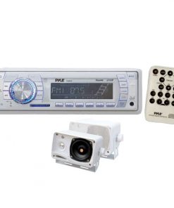 Pyle Audio Package for the Car/Truck/SUV/Boat, PLMR18 AM/FM MPX Radio with SD/Memory-Card Slot and USB + 3.5" 200w 3-Way Weatherproof Mini Box Speaker System (KTMRGS30)