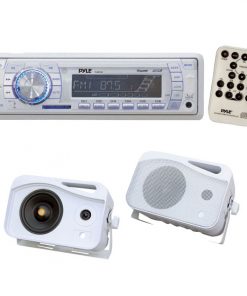 Pyle Full Audio Package for Car/Truck/Boat -- PLMR19W AM/FM-MPX PLL Tuning Radio with SD/MMC/USB and Weather Band + PLMR26 5" 500W 3-Way Home Audio All Weather Outdoor Speakers. (KTMRGS34)