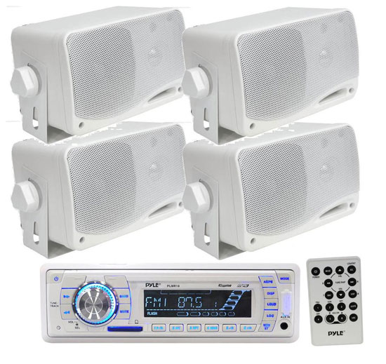 In-Dash Marine AM/FM Radio USB/SD Stereo Player Recevier Aux-In for iPod/MP3 W/ Remote + 4 x 3.5" 200 Watt Waterproof Speakers (KTMRGS37)