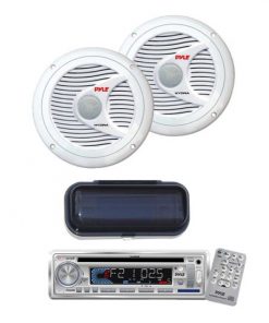 AM/FM-MPX IN -Dash Marine CD/MP3 Player/USB & SD Card Function150 Watts 6.5'' 2 Way White Marine SpeakersWhite Water Resistant Radio Shield (KTMRGS58)
