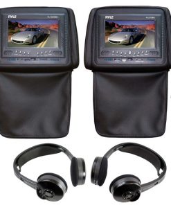 Adjustable Headrests 7'' TFT/LCD Monitor w/ Built in Single DVD Player & IR/FM Transmitter With Cover & Headphones (Black) (RBKTMV72HBK)