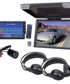 14'' High Resolution TFT Roof Mount Monitor & IR Transmitter + 7'' TFT Touch Screen DVD/VCD/CD/MP3/CD-R/USB/AM/FM/RDS Receiver & Bluetooth System + Flush Mount Rear View Camera w/ 0 Lux Night Vision + Two Wireless IR Mobile Video Stereo Headphones (KTMVGST68)