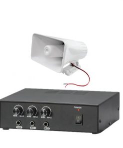 Pyle 50 Watt PA Power Amplifier W/ Pair of 8'' Indoor / Outdoor 65 Watt PA Horn Speakers (KTPMSA20H)