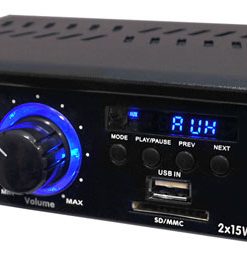 Compact Power Amplifier - Mini Audio Speaker Amp, MP3/USB/SD Readers, Aux Input, 2 x 15 Watt (PCAU15A)