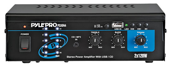 Home Compact Audio Amplifier - Mini Stereo Power Amp with USB/AUX Input, 2x120 Watt (PCAU44)