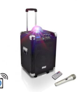 Disco Jam Portable Bluetooth PA Speaker System with LED Party Lights, Built-in Rechargeable Battery, Wireless Headset, Handheld & Lavaliere Microphones, AM/FM Radio, 10” Subwoofer, 400 Watt (PCMX280B)