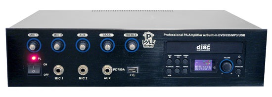 Professional PA Amplifier w/Bulit In DVD/CD/MP3/USB/70v output (RBPD750A)