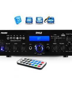 Bluetooth Stereo Amplifier Receiver, FM Radio, USB & SD Memory Card Readers, Aux (3.5mm) Input, Digital LCD Display, Microphone Inputs, 200 Watt (RBPDA6BU)