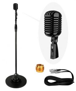 Classic Retro Vintage Style Microphone & Swing Stand, Black (PDMICR70BK)