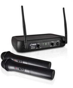 VHF Fixed Frequency Wireless Microphone System, Adjustable Volume Controls, Includes (2) Handheld Mics (PDWM2135)
