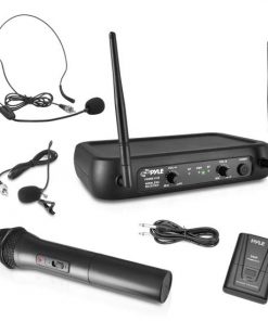 VHF Fixed Frequency Wireless Microphone System, Handheld Mic, Body Pack Transmitter, Lavalier, Headset, Independent Adjustable Volume Controls (RBPDWM2140)