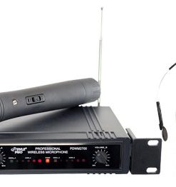 Two Channel VHF Wireless Microphone System, Handheld Microphone, Headset Microphone and Belt Pack Transmitter (PDWM2700)