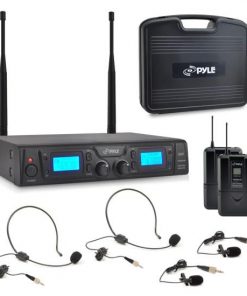 Premier Series Rack Mount UHF Wireless Microphone System with (2) Body-Pack Transmitters, (2) Headset & (2) Lavalier Mics Selectable Frequency, LCD Display (PDWM3365)