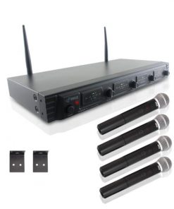 Wireless Microphone System, UHF Quad Channel Fixed Frequency, Rack Mountable, Includes (4) Handheld Microphones (PDWM4520)