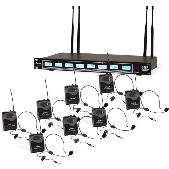 8Ch. Wireless Microphone System, UHF Microphone Receiver Kit with (8