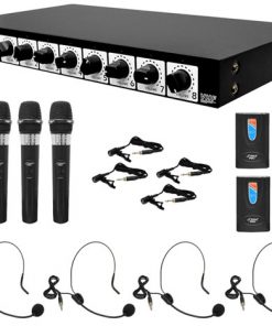 8 Channel Wireless Microphone System - Rack Mountable with 4 Lavalier Mics, 4 Headsets, & 4 Handheld Mics (PDWM8700)