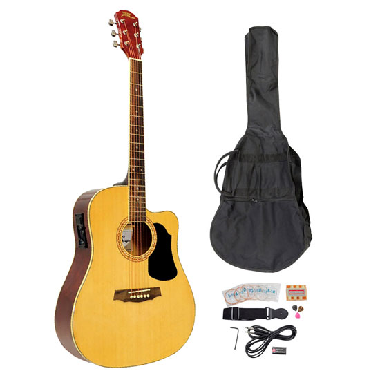 41'' Acoustic-Electric Guitar Package With Gig Bag, Strap, Picks, Tuner, and Strings (Natural Color) (PGAKT40N)