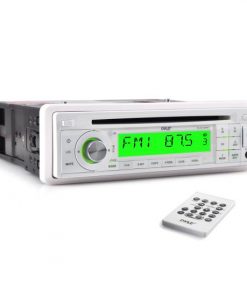 Marine Stereo Radio Headunit Receiver & Waterproof Speaker Kit, Aux (3.5mm) MP3 Input, CD Player, Remote Control, Includes (2) 5.25'' Speakers, Receiver Splash Cover (White) (PLCD11MRKT)