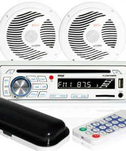 Bluetooth Marine Stereo Radio Receiver & Waterproof Speaker Kit, Hands-Free Talking, CD Player, MP3/USB/SD Readers, AM/FM Radio, (2) 6.5’’ Speakers (PLCDBT65MRW)