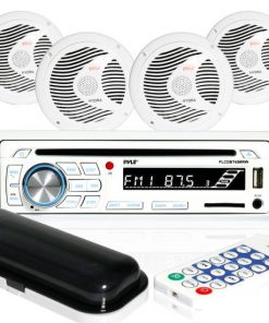 Bluetooth Marine Stereo Radio Receiver & Waterproof Speaker Kit, Hands-Free Talking, CD Player, MP3/USB/SD Readers, AM/FM Radio, (4) 6.5’’ Speakers (PLCDBT85MRW)