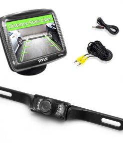 Rearview Backup Camera & Video Monitor Parking/Reverse Assist System, Night Vision License Plate Mount Cam, 3.5'' Display, Weatherproof Swivel Adjustable Angle Cam (PLCM36)