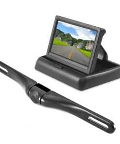 Universal 4.3'' Pop-Up Stealth  Monitor & Aluminum Black Chrome License Plate for Rear View Back Up Camera System & built in Distance Scale Lines (RBPLCM4500)
