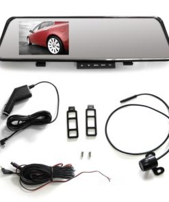 HD Dual DVR Recording Cameras & Rearview Mirror Monitor System with Hi-Res Video Record, Image Capture, Night Vision Illumination, Motion Impact Recording, (2) Cameras, Built-in 4.25'' Screen Display, Built-in Distance Scale Lines, Parking Assist (PLCMDVR42)