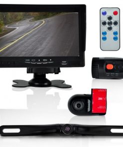 DVR Dash Cam Vehicle Driving Video Camera & Monitor System Kit, Waterproof Rearview Backup Parking Camera, (2) Interior DVR Cams, 7'' Display (PLCMDVR72)