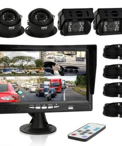 Rearview Backup Camera & Video Monitor System Kit, Quad View Split Screen Cam Display, (4) Commercial Grade Night Vision Waterproof Cameras, 7'' Screen, Dual DC 12/24V (for Bus, Truck, Trailer, Van) (PLCMTRS77)