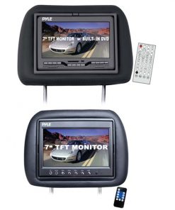 Pair of Adjustable Headrests w/Built-in 7'' TFT-LCD Monitors w/Single Built-in DVD Player (Black) (RBPLD7HB)