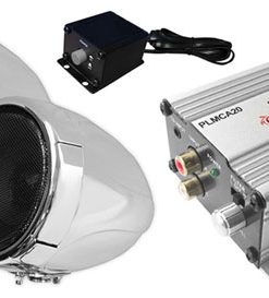 100 Watts Motorcycle/ATV/Snowmobile Mount Amplifier with Dual handle-bar Mount Weatherproof speakers w/MP3/Ipod Input (RBPLMCA20)
