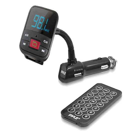 FM Radio Transmitter with USB & Micro SD Card Readers for MP3/WMA Playing, USB Charging Port & AUX Input (PLMP5B2)