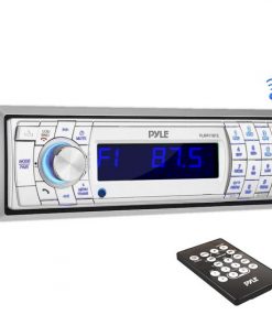 Bluetooth Stereo Radio Headunit Receiver, Wireless Streaming & Hands-Free Call Answering, Aux (3.5mm) MP3 Input, USB Flash & SD Card Readers, Remote Control, Single DIN (Silver) (PLMR17BTS)