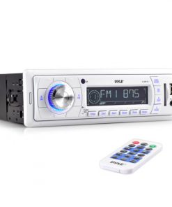 Stereo Radio Headunit Receiver, Aux (3.5mm) MP3 Input, USB Flash & SD Card Readers, Remote Control, Single DIN (White) (PLMR18)
