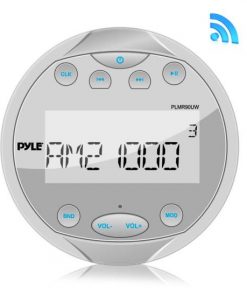 Waterproof Bluetooth Marine Digital Media Receiver Stereo Radio (USB/MP3 & AUX Inputs) AM/FM Radio, Round/Circle, White (PLMR90UW)