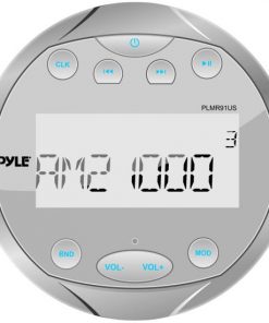 Waterproof Bluetooth Marine Digital Media Receiver Stereo Radio (USB/MP3 & AUX Inputs) AM/FM Radio, Round/Circle, Silver (PLMR91US)