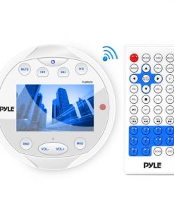 Waterproof Bluetooth Marine Digital Media Receiver Stereo Radio (USB/MP3, AUX, Video Inputs) AM/FM Radio, Round / Circle, White (PLMR94W)