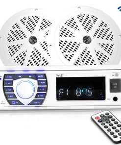 Bluetooth Marine Receiver Stereo & Speaker Kit, Hands-Free Calling, Wireless Streaming, MP3/USB/SD Readers, AM/FM Radio, (2) 5.25” Waterproof Speakers (White) (PLMRKT36WT)