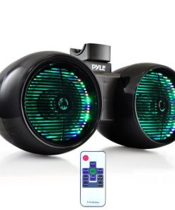 Dual Marine Tower Speakers, Wakeboard Water Resistant Sound System, Built-in Programmable Multi-Color LED Lights, 6.5'' Tower Speakers, 400 Watt, Remote Control, Black (PLMRWB652LEB)
