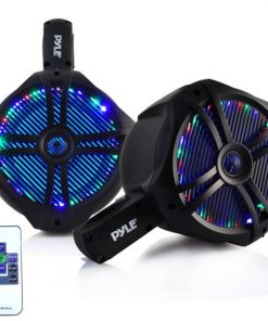 Dual Marine Wakeboard Water Resistant Speakers, Built-in Programmable Multi-Color LED Lights, 6.5'' Tower Speakers, 200 Watt, Remote Control, Black (PLMRWB65LEB)