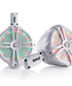 Dual Marine Wakeboard Water Resistant Speakers, Built-in Programmable Multi-Color LED Lights, 6.5'' Tower Speakers, 200 Watt, Remote Control, White (PLMRWB65LEW)